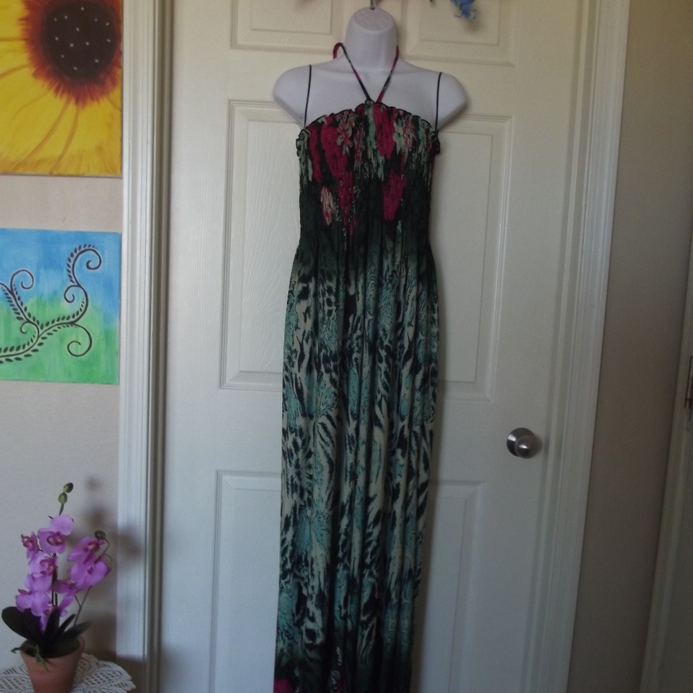 C.O.C. Tropical Cheetah Design Maxi Dress
